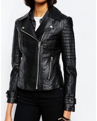 schwarze Leder Bikerjacke von Asos