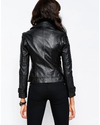 schwarze Leder Bikerjacke von Asos