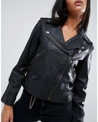 schwarze Leder Bikerjacke von Asos