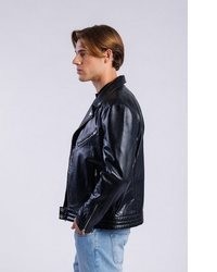 schwarze Leder Bikerjacke von Freaky Nation