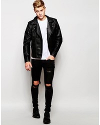 schwarze Leder Bikerjacke von Jack and Jones