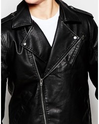 schwarze Leder Bikerjacke von Jack and Jones