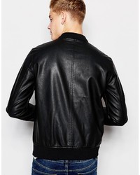 schwarze Leder Bikerjacke von Jack and Jones