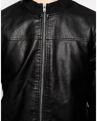 schwarze Leder Bikerjacke von Jack and Jones