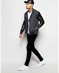 schwarze Leder Bikerjacke von Asos