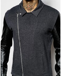 schwarze Leder Bikerjacke von Asos