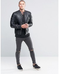 schwarze Leder Bikerjacke von Diesel