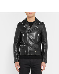 schwarze Leder Bikerjacke von Saint Laurent