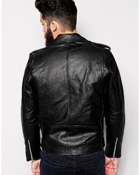 schwarze Leder Bikerjacke von Reclaimed Vintage