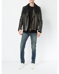 schwarze Leder Bikerjacke von Balmain