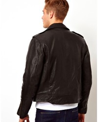 schwarze Leder Bikerjacke von Asos