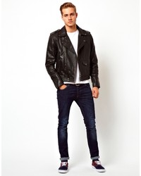 schwarze Leder Bikerjacke von Asos