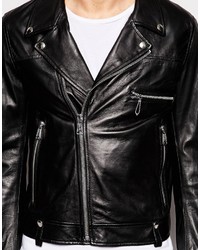 schwarze Leder Bikerjacke von Replay