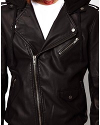 schwarze Leder Bikerjacke von Asos