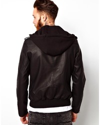 schwarze Leder Bikerjacke von Asos