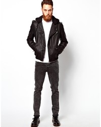 schwarze Leder Bikerjacke von Asos