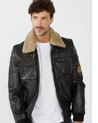 schwarze Leder Bikerjacke von Mustang