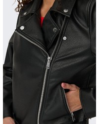 schwarze Leder Bikerjacke von Only