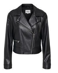 schwarze Leder Bikerjacke von Only