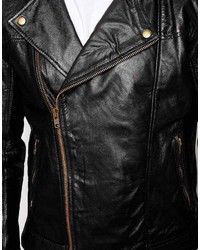 schwarze Leder Bikerjacke