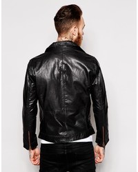 schwarze Leder Bikerjacke