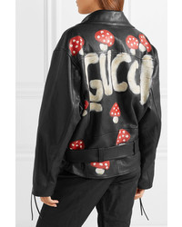 schwarze Leder Bikerjacke von Gucci