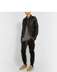 schwarze Leder Bikerjacke von Rick Owens