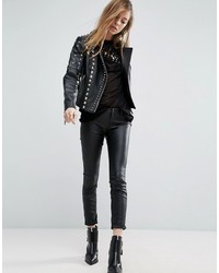 schwarze Leder Bikerjacke von Asos