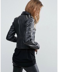 schwarze Leder Bikerjacke von Asos