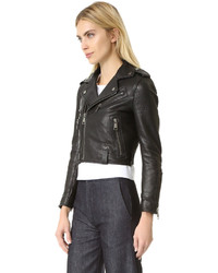 schwarze Leder Bikerjacke