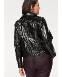 schwarze Leder Bikerjacke von Zizzi