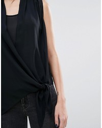 schwarze Leder Bluse von AllSaints