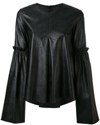 schwarze Leder Bluse von MM6 MAISON MARGIELA