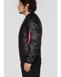 schwarze Leder Bomberjacke von Alpha Industries