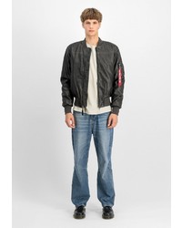 schwarze Leder Bomberjacke von Alpha Industries