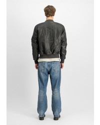 schwarze Leder Bomberjacke von Alpha Industries
