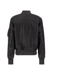 schwarze Leder Bomberjacke von Alpha Industries
