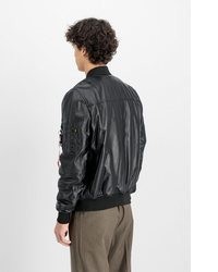 schwarze Leder Bomberjacke von Alpha Industries