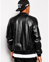 schwarze Leder Bomberjacke von Asos