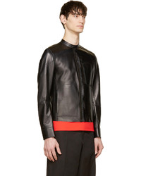 schwarze Leder Bomberjacke von Alexander McQueen