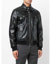 schwarze Leder Bomberjacke von DSQUARED2