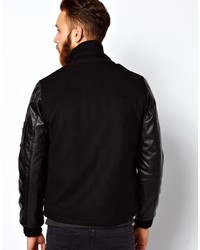 schwarze Leder Bomberjacke von Asos