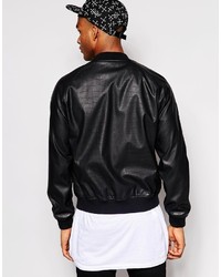 schwarze Leder Bomberjacke von Asos