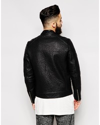 schwarze Leder Bomberjacke von Asos