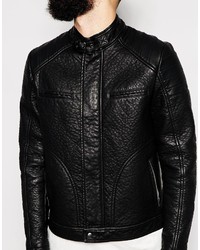 schwarze Leder Bomberjacke von Asos