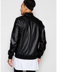 schwarze Leder Bomberjacke von Asos