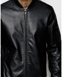 schwarze Leder Bomberjacke von Asos