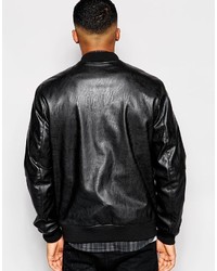 schwarze Leder Bomberjacke von Asos