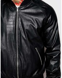 schwarze Leder Bomberjacke von Asos