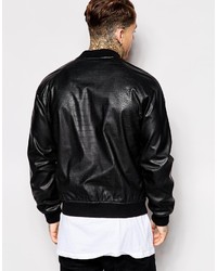 schwarze Leder Bomberjacke von Asos